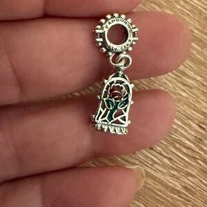 Pandora Silver and Green Rose Charm